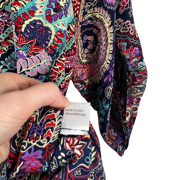 Yumi Kim Joey Purple Floral 100% Silk Blouse Boho Lightweight Flowy Womens Small - Picture 5 of 6